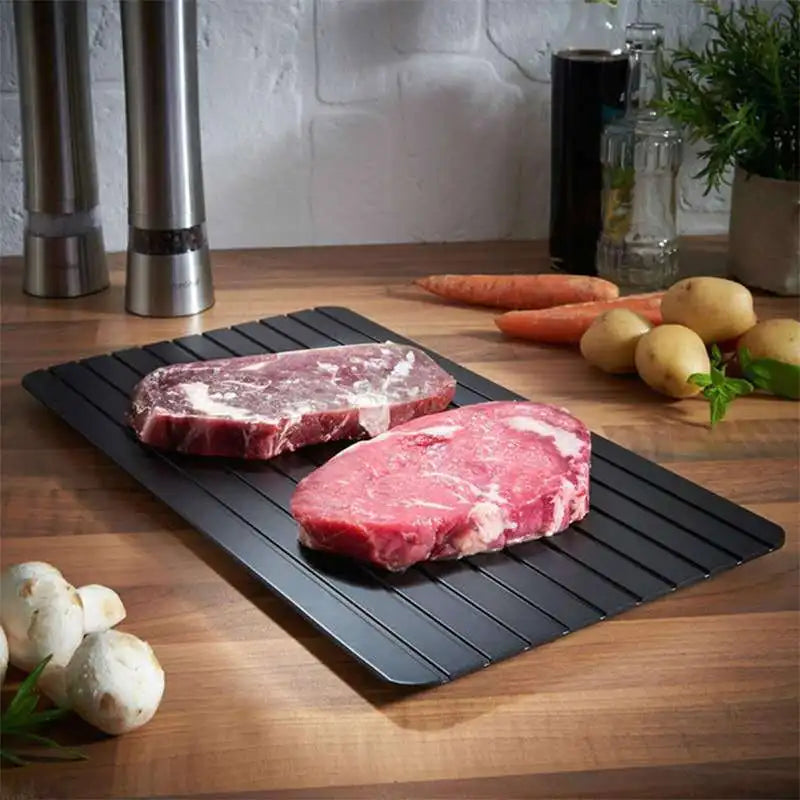 magical defrosting plate:_ Fast Defrosting Tray for Frozen Meat Large Size Thawing Plate with Groove Design Defrost Food Rapid Safer Kitchen Gadgets Tools