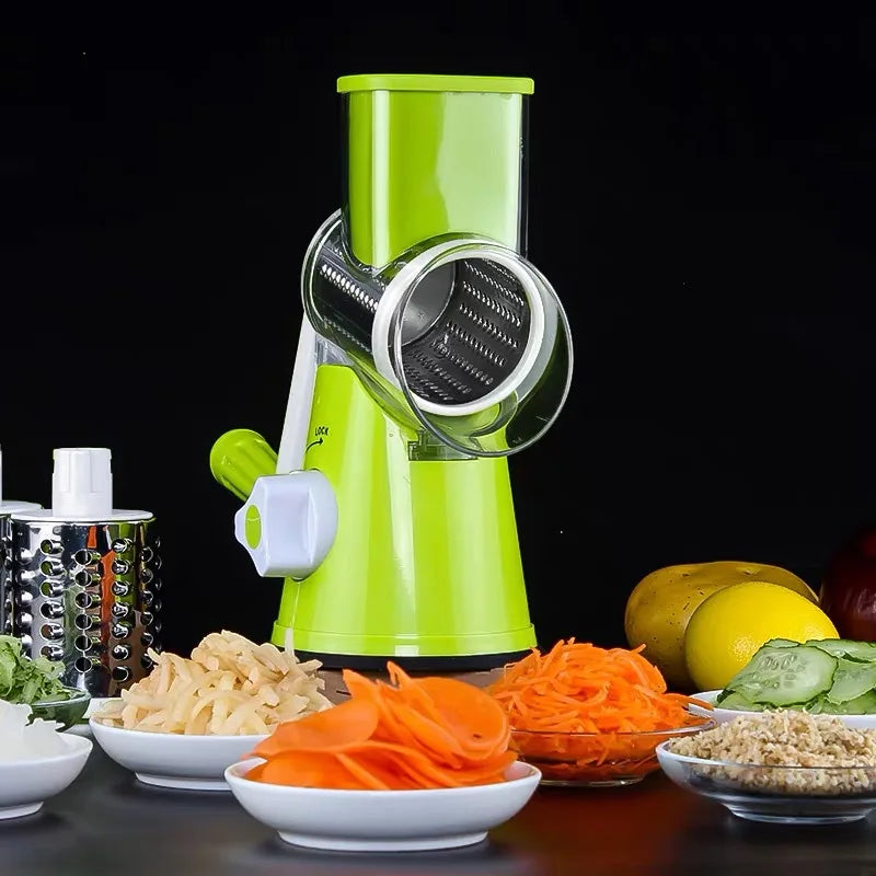 Vegetable Cutter & Slicer Manual Kitchen Cheese Chopper Machine With 3 Sharp Drums Multifunctional Garlic Potato Shredder