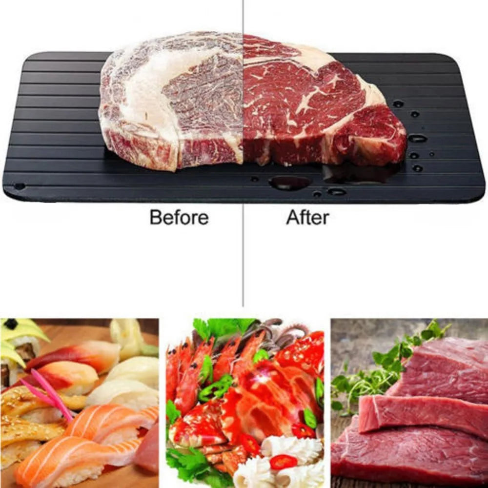 magical defrosting plate:_ Fast Defrosting Tray for Frozen Meat Large Size Thawing Plate with Groove Design Defrost Food Rapid Safer Kitchen Gadgets Tools