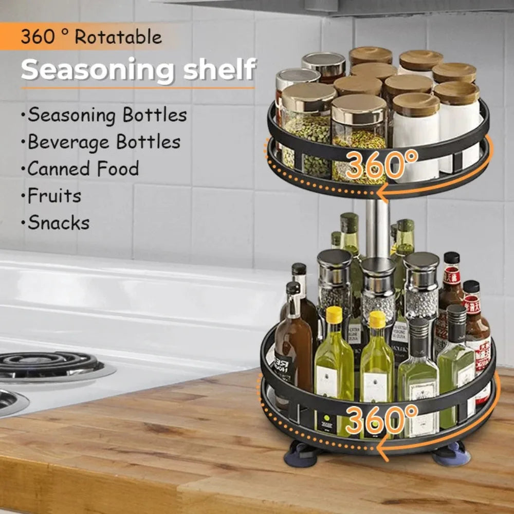 sahll_05 ___360°Rotation Spice Storage Rack 3Layer Space Saving Kitchen Carbon Steel Seasoning Holder Adjustable Multifunctional Corner Rack