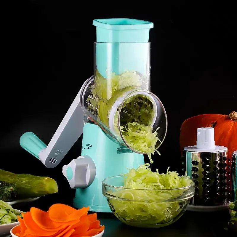 Vegetable Cutter & Slicer Manual Kitchen Cheese Chopper Machine With 3 Sharp Drums Multifunctional Garlic Potato Shredder