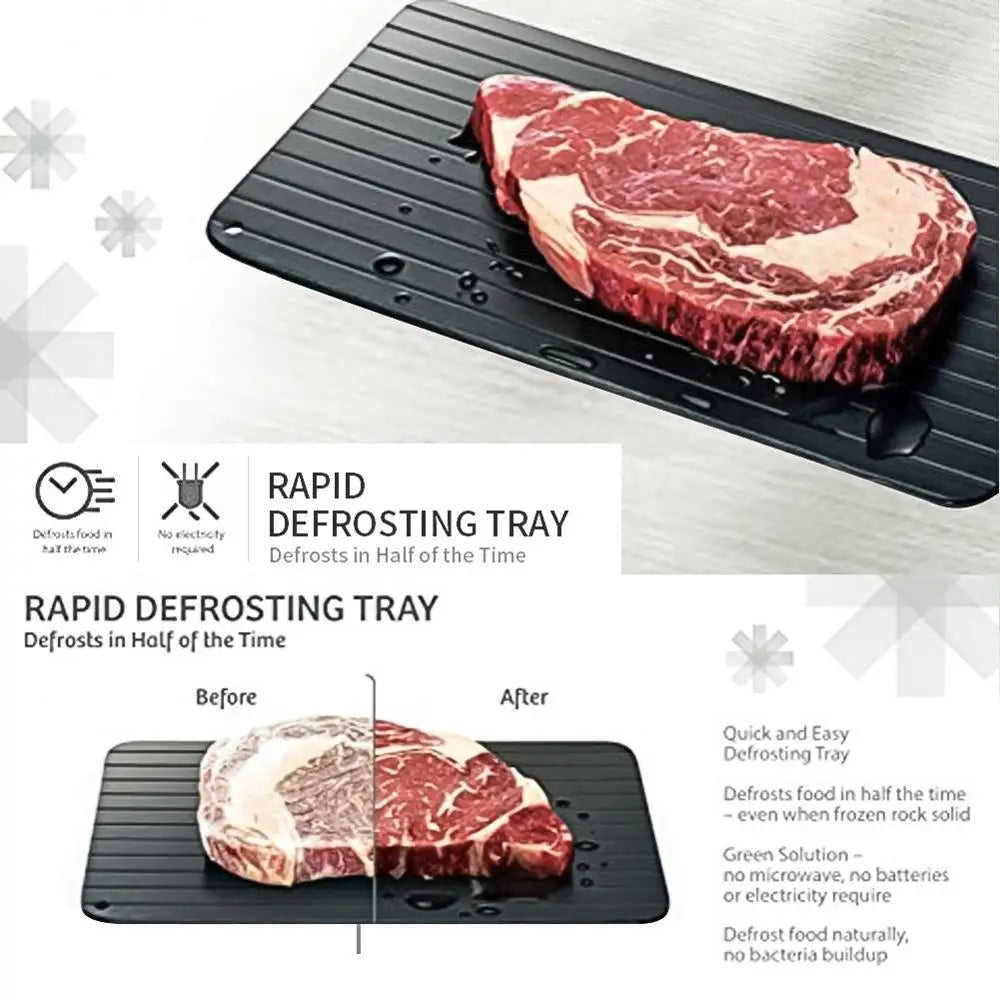 magical defrosting plate:_ Fast Defrosting Tray for Frozen Meat Large Size Thawing Plate with Groove Design Defrost Food Rapid Safer Kitchen Gadgets Tools